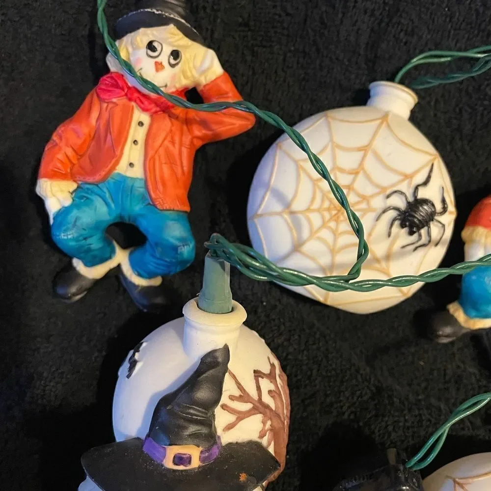RARE Old World Christmas 1983 Halloween Witch Spider Scarecrow String Lights